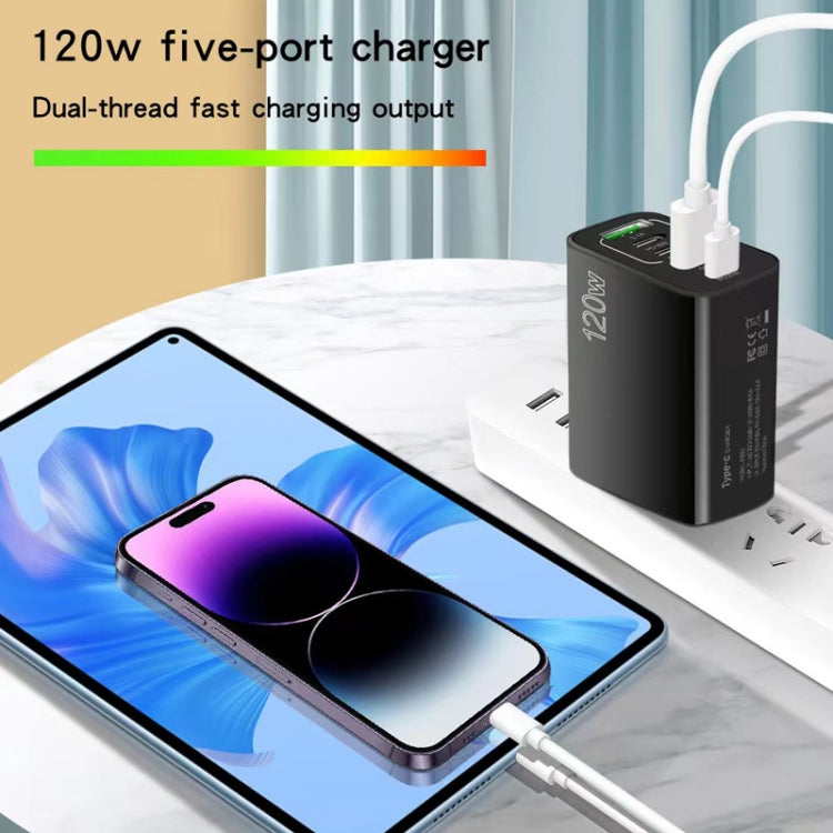 120W 3 PD Type-C Dual USB Multi Port Charger for Mobile Phones, UK Plug(White) - USB Charger by PMC Jewellery | Online Shopping South Africa | PMC Jewellery | Buy Now Pay Later Mobicred