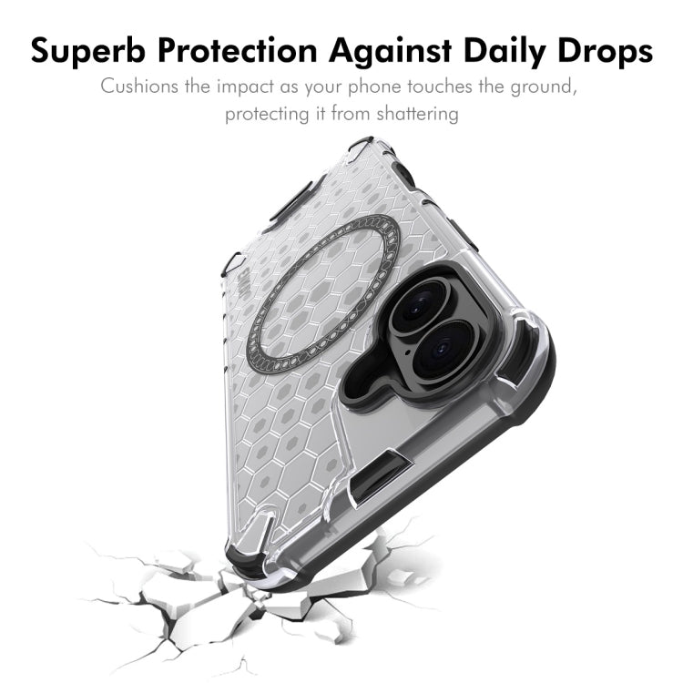 For iPhone 16 ENKAY Hat-Prince Honeycomb MagSafe Shockproof Phone Case with Large Arc Edge Film(White) - iPhone 16 Cases by ENKAY | Online Shopping South Africa | PMC Jewellery | Buy Now Pay Later Mobicred