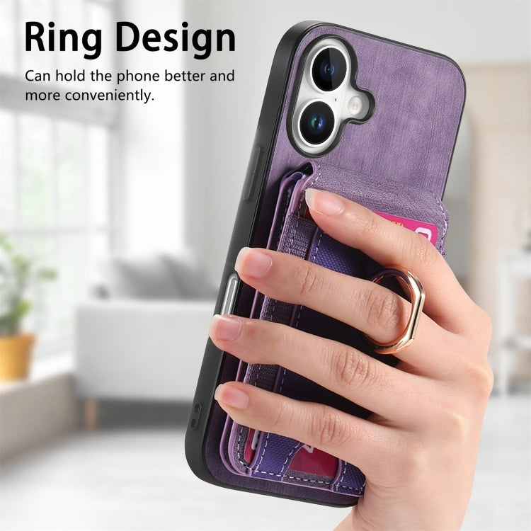 For iPhone 16 Retro Splitable Magnetic Stand Card Bag Leather Phone Case(Purple) - iPhone 16 Cases by PMC Jewellery | Online Shopping South Africa | PMC Jewellery | Buy Now Pay Later Mobicred
