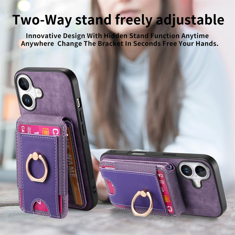 For iPhone 16 Retro Splitable Magnetic Stand Card Bag Leather Phone Case(Purple) - iPhone 16 Cases by PMC Jewellery | Online Shopping South Africa | PMC Jewellery | Buy Now Pay Later Mobicred