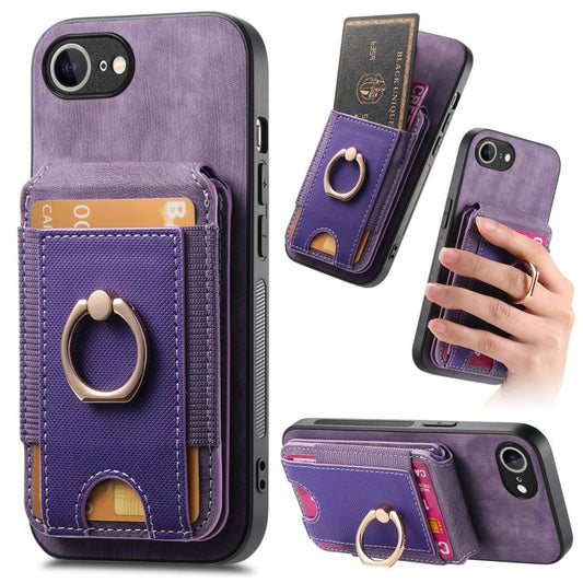 For iPhone 16e Retro Splitable Magnetic Stand Card Bag Leather Phone Case(Purple) - iPhone 16e Cases by PMC Jewellery | Online Shopping South Africa | PMC Jewellery | Buy Now Pay Later Mobicred