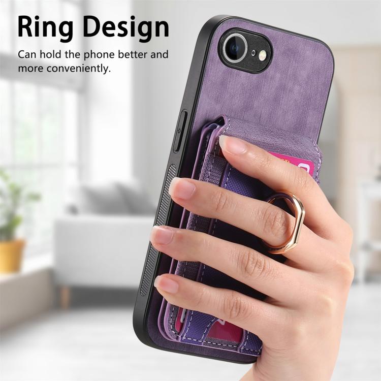 For iPhone 16e Retro Splitable Magnetic Stand Card Bag Leather Phone Case(Purple) - iPhone 16e Cases by PMC TechLife | Online Shopping South Africa | PMC TechLife | Buy Now Pay Later Mobicred