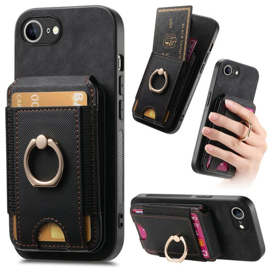 For iPhone 16e Retro Splitable Magnetic Stand Card Bag Leather Phone Case(Black) - iPhone 16e Cases by PMC Jewellery | Online Shopping South Africa | PMC Jewellery | Buy Now Pay Later Mobicred