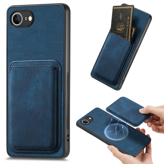 For iPhone 16e Retro Leather Card Bag Magnetic Phone Case(Blue) - iPhone 16e Cases by PMC Jewellery | Online Shopping South Africa | PMC Jewellery | Buy Now Pay Later Mobicred