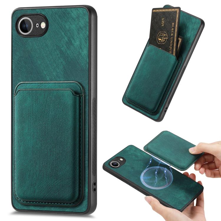 For iPhone 16e Retro Leather Card Bag Magnetic Phone Case(Green) - iPhone 16e Cases by PMC TechLife | Online Shopping South Africa | PMC TechLife | Buy Now Pay Later Mobicred