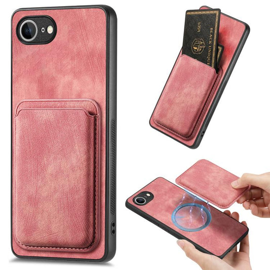 For iPhone 16e Retro Leather Card Bag Magnetic Phone Case(Pink) - iPhone 16e Cases by PMC Jewellery | Online Shopping South Africa | PMC Jewellery | Buy Now Pay Later Mobicred