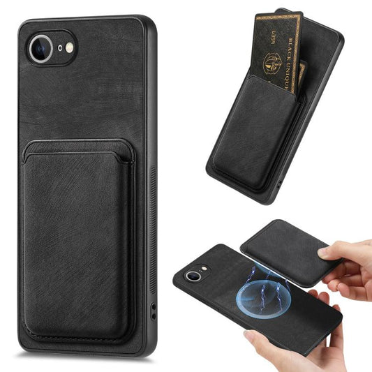 For iPhone 16e Retro Leather Card Bag Magnetic Phone Case(Black) - iPhone 16e Cases by PMC Jewellery | Online Shopping South Africa | PMC Jewellery | Buy Now Pay Later Mobicred