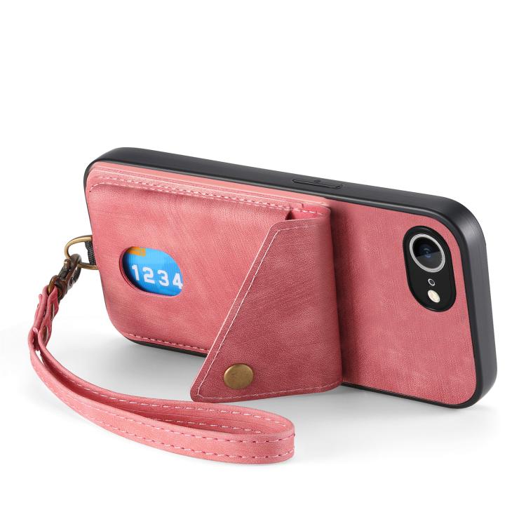 For iPhone 16e Retro Card Wallet Fold Leather Phone Case with Strap(Pink) - iPhone 16e Cases by PMC TechLife | Online Shopping South Africa | PMC TechLife | Buy Now Pay Later Mobicred