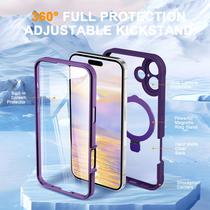 For iPhone 16 Skin Feel MagSafe Holder 360 Full Body Phone Case(Purple) - iPhone 16 Cases by PMC Jewellery | Online Shopping South Africa | PMC Jewellery | Buy Now Pay Later Mobicred