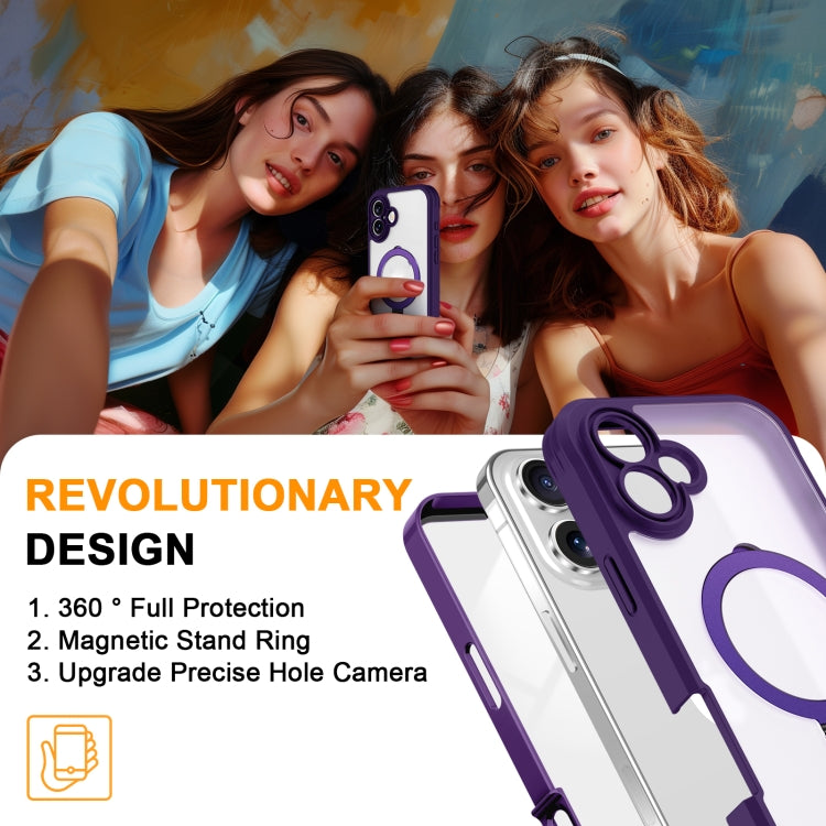 For iPhone 16 Skin Feel MagSafe Holder 360 Full Body Phone Case(Purple) - iPhone 16 Cases by PMC Jewellery | Online Shopping South Africa | PMC Jewellery | Buy Now Pay Later Mobicred