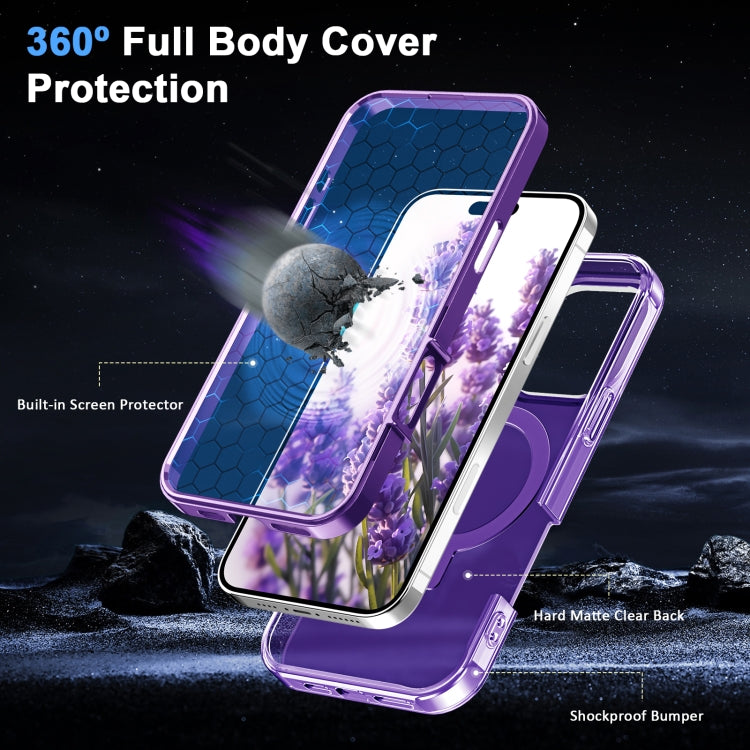 For iPhone 16 Pro Frosted Skin Feel MagSafe Holder 360 Full Body Phone Case(Purple) - iPhone 16 Pro Cases by PMC Jewellery | Online Shopping South Africa | PMC Jewellery | Buy Now Pay Later Mobicred