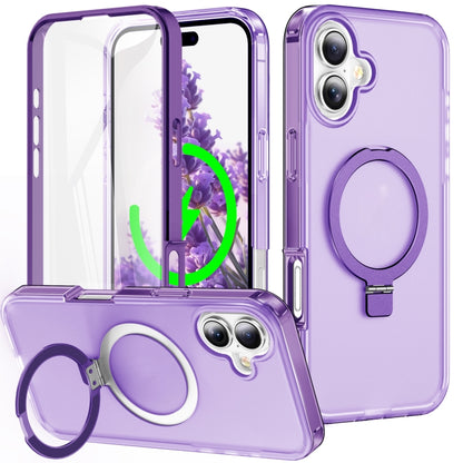 For iPhone 16 Frosted Skin Feel MagSafe Holder 360 Full Body Phone Case(Purple) - iPhone 16 Cases by PMC Jewellery | Online Shopping South Africa | PMC Jewellery | Buy Now Pay Later Mobicred