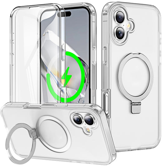 For iPhone 16 Frosted Skin Feel MagSafe Holder 360 Full Body Phone Case(Transparent) - iPhone 16 Cases by PMC Jewellery | Online Shopping South Africa | PMC Jewellery | Buy Now Pay Later Mobicred