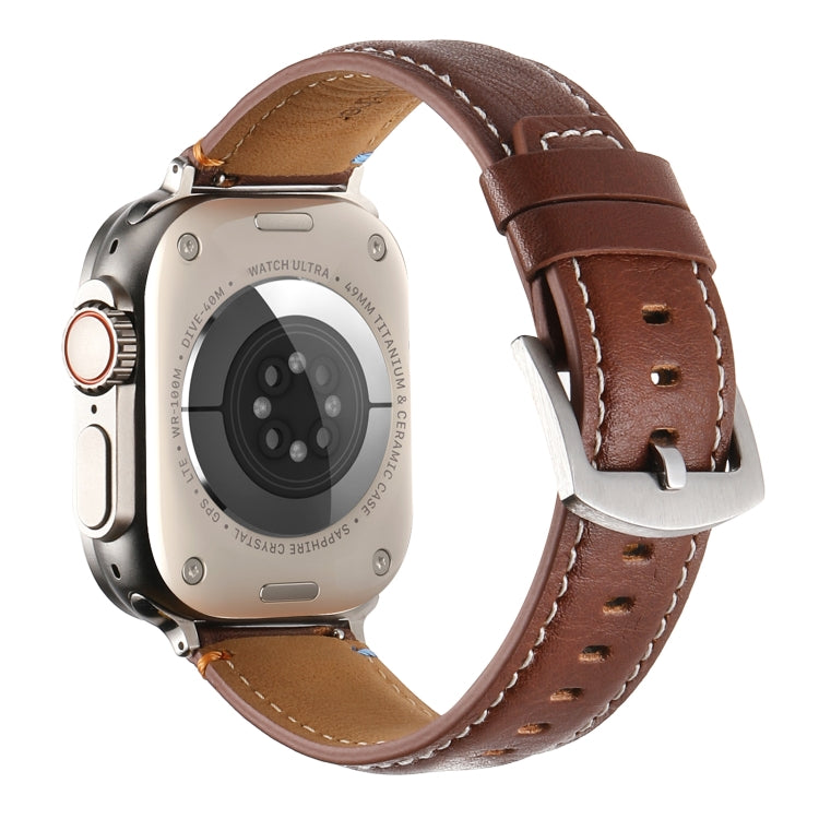 Stitched Genuine Leather Watch Band For Apple Watch 42mm / 41mm / 40mm / 38mm(Pull Up Leather Brown) - Watch Bands by PMC TechLife | Online Shopping South Africa | PMC TechLife | Buy Now Pay Later Mobicred