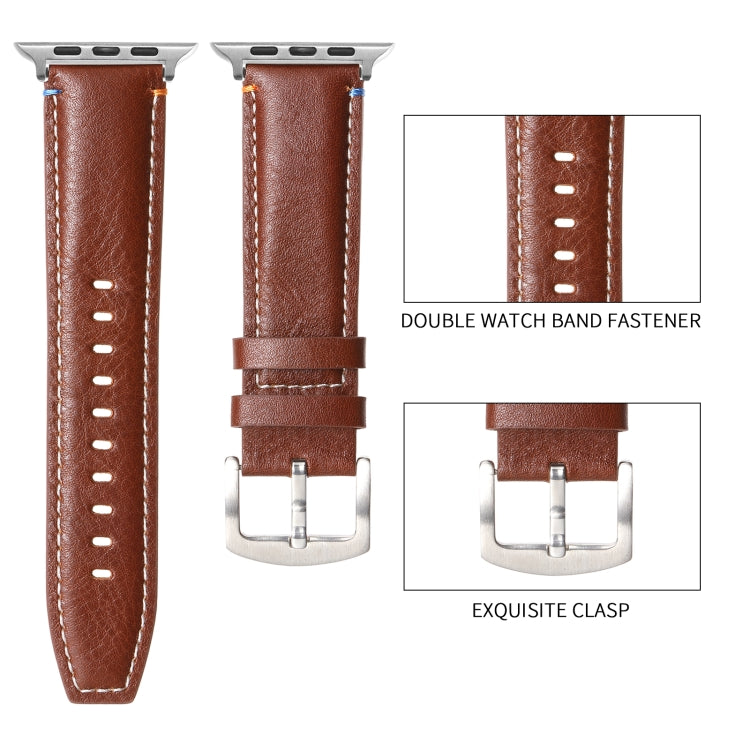 Stitched Genuine Leather Watch Band For Apple Watch 42mm / 41mm / 40mm / 38mm(Pull Up Leather Coffee) - Watch Bands by PMC TechLife | Online Shopping South Africa | PMC TechLife | Buy Now Pay Later Mobicred