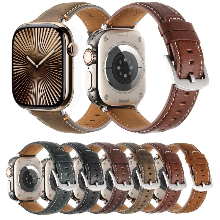 Stitched Genuine Leather Watch Band For Apple Watch 46mm / 49mm / 45mm / 44mm(Pull Up Leather Black) - Watch Bands by PMC TechLife | Online Shopping South Africa | PMC TechLife | Buy Now Pay Later Mobicred