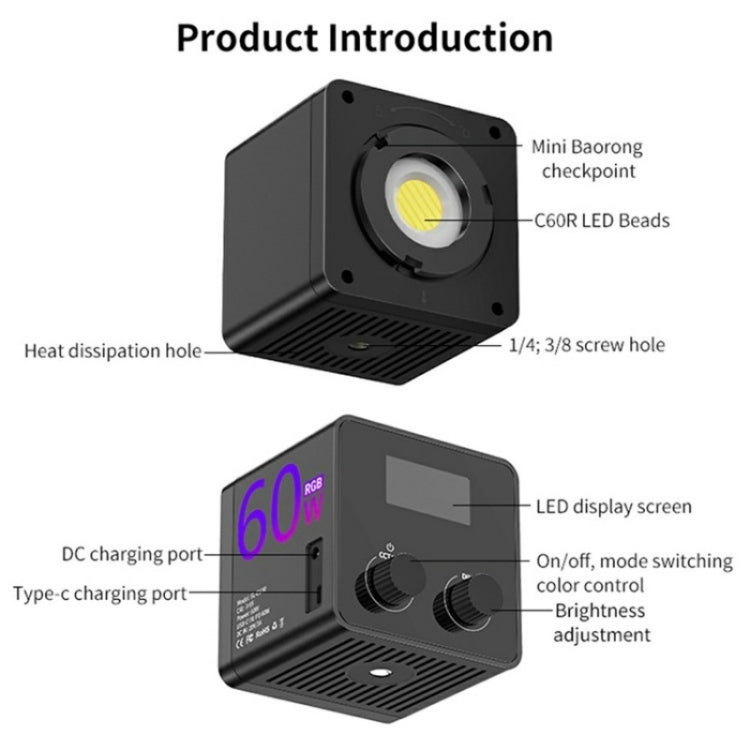 C60R 60W RGB Stage Lamp Professional Video Photography COB Fill Light, Plug:EU Plug - Selfie Light by PMC Jewellery | Online Shopping South Africa | PMC Jewellery | Buy Now Pay Later Mobicred