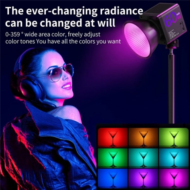 C60R 60W RGB Stage Lamp Professional Video Photography COB Fill Light With 8 Batteries, Plug:US Plug - Selfie Light by PMC Jewellery | Online Shopping South Africa | PMC Jewellery | Buy Now Pay Later Mobicred