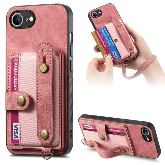 For iPhone 16e Retro Cross Wristband Wallet Leather Back Phone Case(Pink) - iPhone 16e Cases by PMC Jewellery | Online Shopping South Africa | PMC Jewellery | Buy Now Pay Later Mobicred