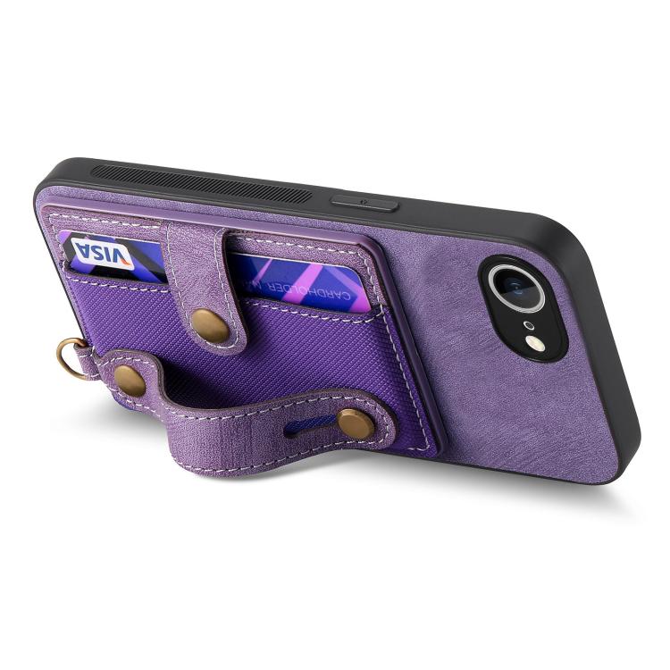 For iPhone 16e Retro Cross Wristband Wallet Leather Back Phone Case(Purple) - iPhone 16e Cases by PMC TechLife | Online Shopping South Africa | PMC TechLife | Buy Now Pay Later Mobicred