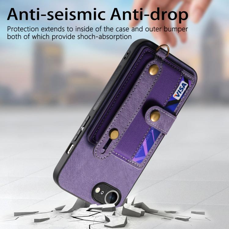 For iPhone 16e Retro Cross Wristband Wallet Leather Back Phone Case(Purple) - iPhone 16e Cases by PMC TechLife | Online Shopping South Africa | PMC TechLife | Buy Now Pay Later Mobicred
