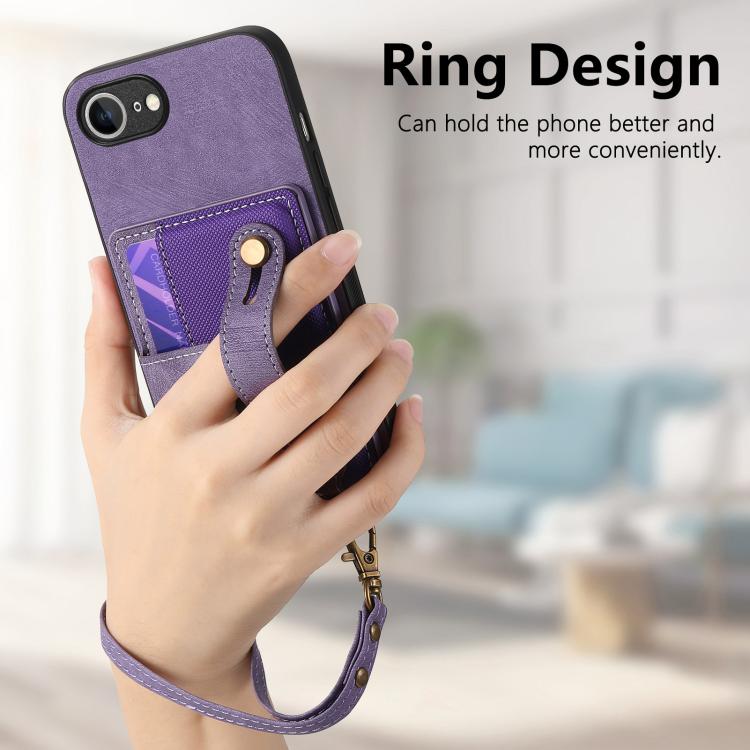 For iPhone 16e Retro Cross Wristband Wallet Leather Back Phone Case(Purple) - iPhone 16e Cases by PMC TechLife | Online Shopping South Africa | PMC TechLife | Buy Now Pay Later Mobicred