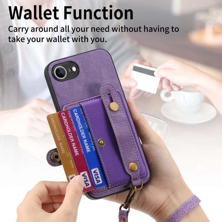 For iPhone 16e Retro Cross Wristband Wallet Leather Back Phone Case(Purple) - iPhone 16e Cases by PMC TechLife | Online Shopping South Africa | PMC TechLife | Buy Now Pay Later Mobicred