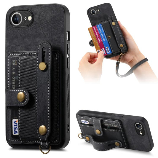 For iPhone 16e Retro Cross Wristband Wallet Leather Back Phone Case(Black) - iPhone 16e Cases by PMC Jewellery | Online Shopping South Africa | PMC Jewellery | Buy Now Pay Later Mobicred