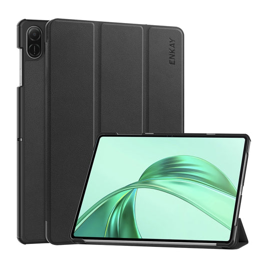 For Honor Pad X8a 11 ENKAY Tri-fold Custer Texture Leather Protective Tablet Case(Black) - Honor by ENKAY | Online Shopping South Africa | PMC Jewellery | Buy Now Pay Later Mobicred