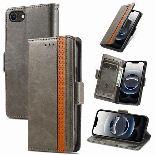 For iPhone 16e CaseNeo Splicing Dual Magnetic Buckle Leather Phone Case(Gray) - iPhone 16e Cases by PMC Jewellery | Online Shopping South Africa | PMC Jewellery | Buy Now Pay Later Mobicred