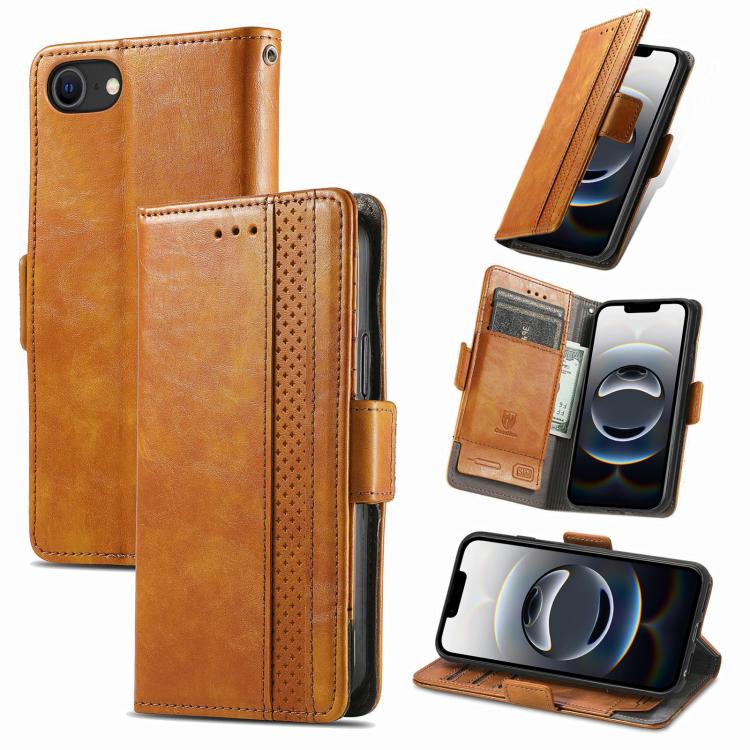 For iPhone 16e CaseNeo Splicing Dual Magnetic Buckle Leather Phone Case(Khaki) - iPhone 16e Cases by PMC TechLife | Online Shopping South Africa | PMC TechLife | Buy Now Pay Later Mobicred