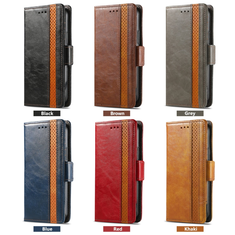 For iPhone 16e CaseNeo Splicing Dual Magnetic Buckle Leather Phone Case(Brown) - iPhone 16e Cases by PMC TechLife | Online Shopping South Africa | PMC TechLife | Buy Now Pay Later Mobicred