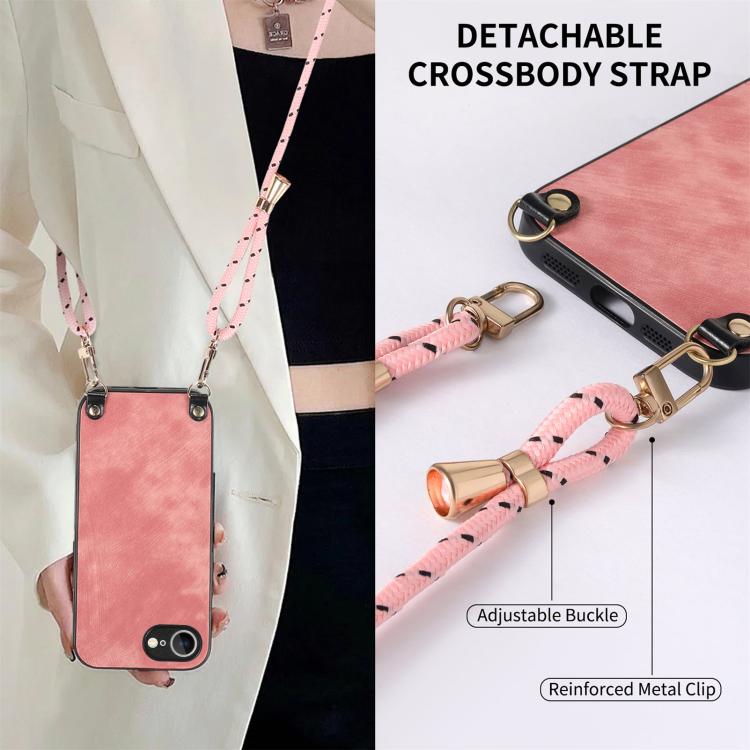 For  iPhone 16e Vintage Leather PC Back Cover Phone Case with Crossbody Strap(Pink) - iPhone 16e Cases by PMC TechLife | Online Shopping South Africa | PMC TechLife | Buy Now Pay Later Mobicred