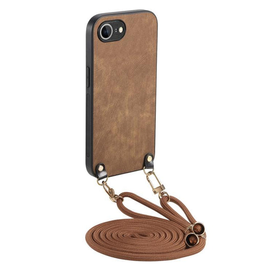 For  iPhone 16e Vintage Leather PC Back Cover Phone Case with Crossbody Strap(Brown) - iPhone 16e Cases by PMC Jewellery | Online Shopping South Africa | PMC Jewellery | Buy Now Pay Later Mobicred