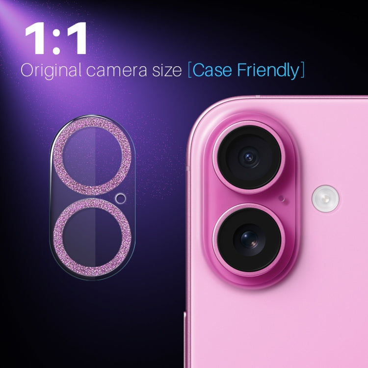 For iPhone 16 / 16 Plus NORTHJO Camera Lens Protector Glitter Ring 3D Tempered Glass Film(Pink) - iPhone 16 Plus Tempered Glass by NORTHJO | Online Shopping South Africa | PMC Jewellery | Buy Now Pay Later Mobicred