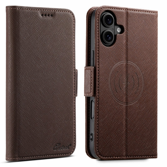 For iPhone 16 Suteni J08 Multifunctional Cross Texture MagSafe Leather Phone Case(Brown) - iPhone 16 Cases by Suteni | Online Shopping South Africa | PMC Jewellery | Buy Now Pay Later Mobicred