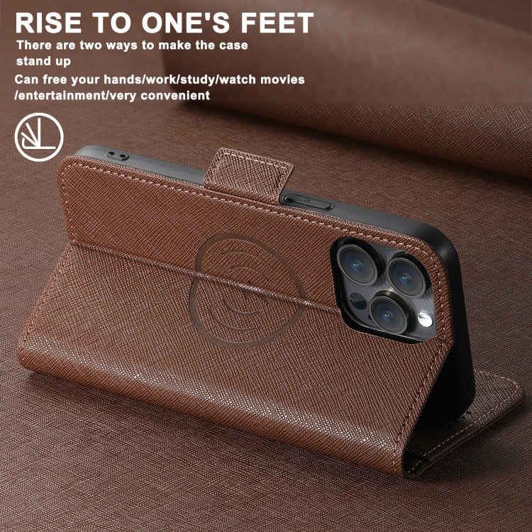 For iPhone 16 Pro Suteni J08 Multifunctional Cross Texture MagSafe Leather Phone Case(Brown) - iPhone 16 Pro Cases by Suteni | Online Shopping South Africa | PMC Jewellery | Buy Now Pay Later Mobicred