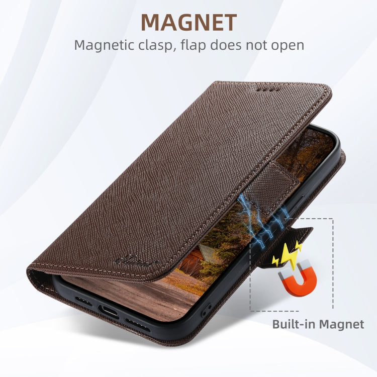 For iPhone 16 Plus Suteni J08 Multifunctional Cross Texture MagSafe Leather Phone Case(Brown) - iPhone 16 Plus Cases by Suteni | Online Shopping South Africa | PMC Jewellery | Buy Now Pay Later Mobicred