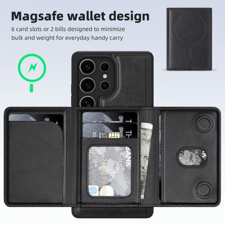 For Samsung Galaxy S25 5G Shield Multi-functional MagSafe Card Bag Phone Case(Black) - Galaxy S25 5G Cases by PMC Jewellery | Online Shopping South Africa | PMC Jewellery | Buy Now Pay Later Mobicred