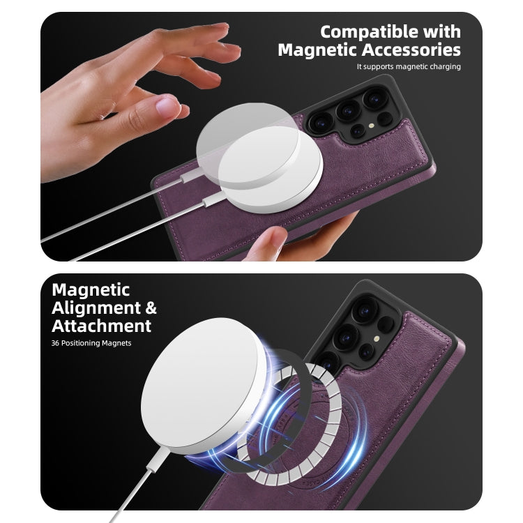For Samsung Galaxy S25 Ultra 5G Shield Multi-functional MagSafe Card Bag Phone Case(Purple) - Galaxy S25 Ultra 5G Cases by PMC Jewellery | Online Shopping South Africa | PMC Jewellery | Buy Now Pay Later Mobicred