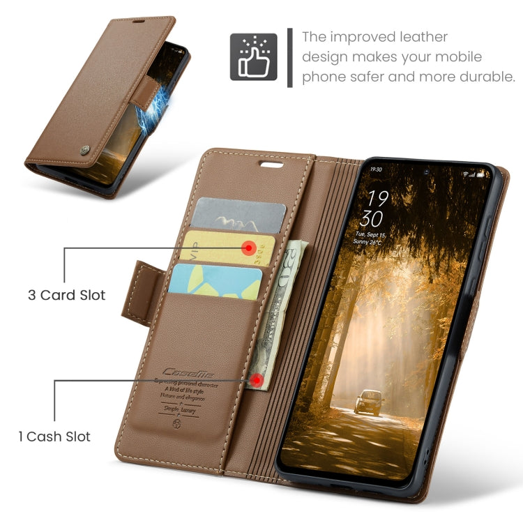 For OPPO Reno12 F /12 FS 5G CaseMe 023 Butterfly Buckle Litchi Texture RFID Anti-theft Leather Phone Case(Brown) - Reno12 F Cases by CaseMe | Online Shopping South Africa | PMC Jewellery | Buy Now Pay Later Mobicred