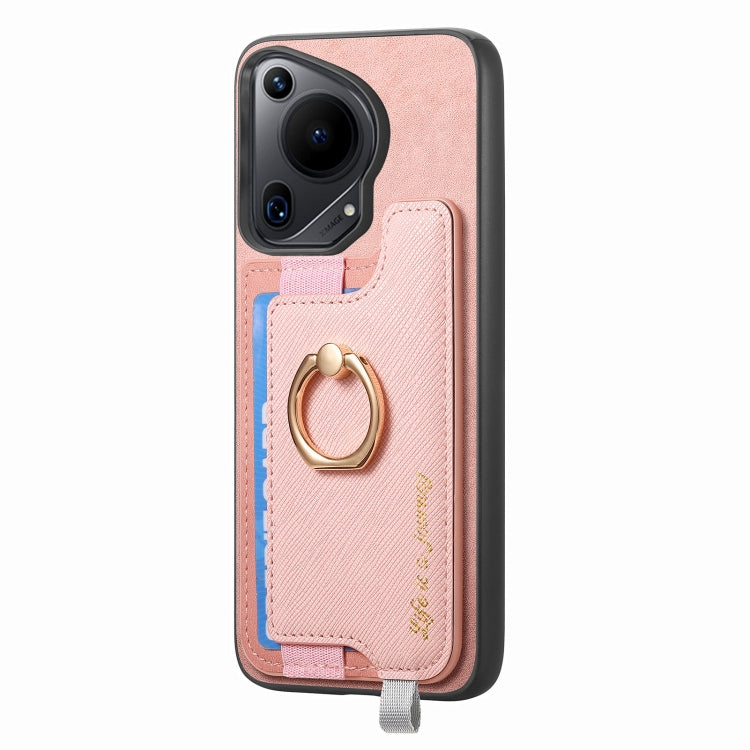 For Huawei Pura 70 Pro+ Retro Magsafe Cross Leather Ring Holder Card Bag Phone Case(Pink) - Huawei Cases by PMC Jewellery | Online Shopping South Africa | PMC Jewellery | Buy Now Pay Later Mobicred