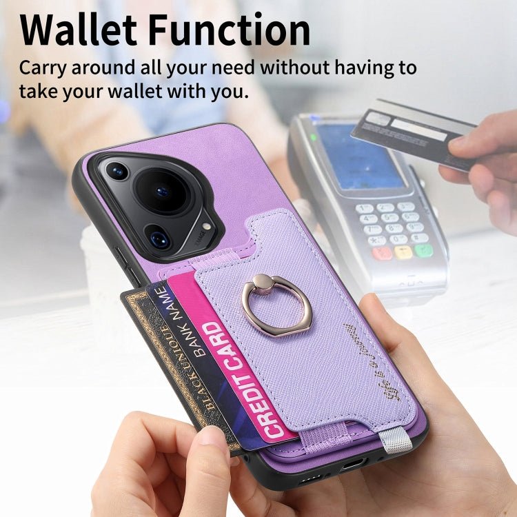 For Huawei Pura 70 Pro+ Retro Magsafe Cross Leather Ring Holder Card Bag Phone Case(Purple) - Huawei Cases by PMC Jewellery | Online Shopping South Africa | PMC Jewellery | Buy Now Pay Later Mobicred