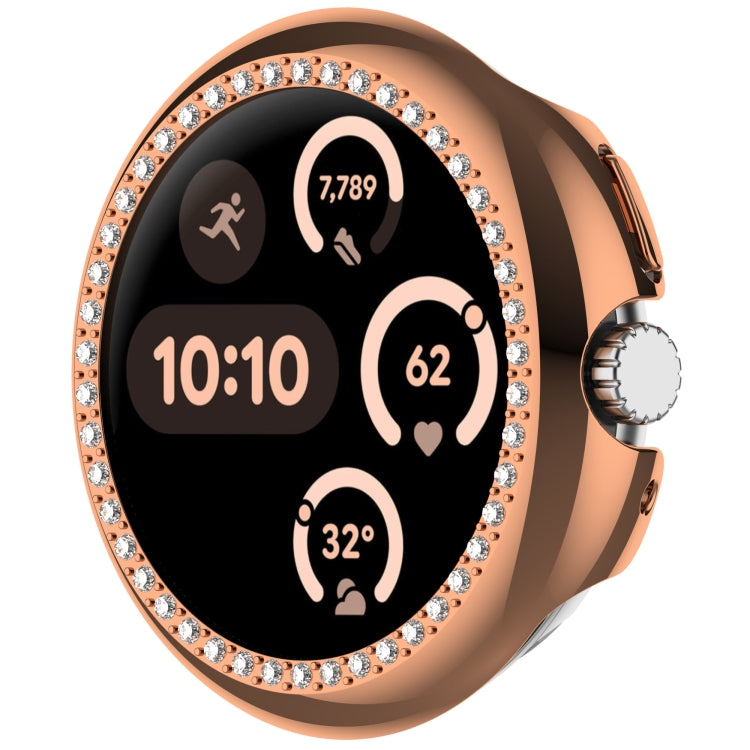 For Google Pixel Watch Diamond Electroplated PC Half Coverage Watch Protective Case(Rose Gold) - Watch Cases by PMC TechLife | Online Shopping South Africa | PMC TechLife | Buy Now Pay Later Mobicred
