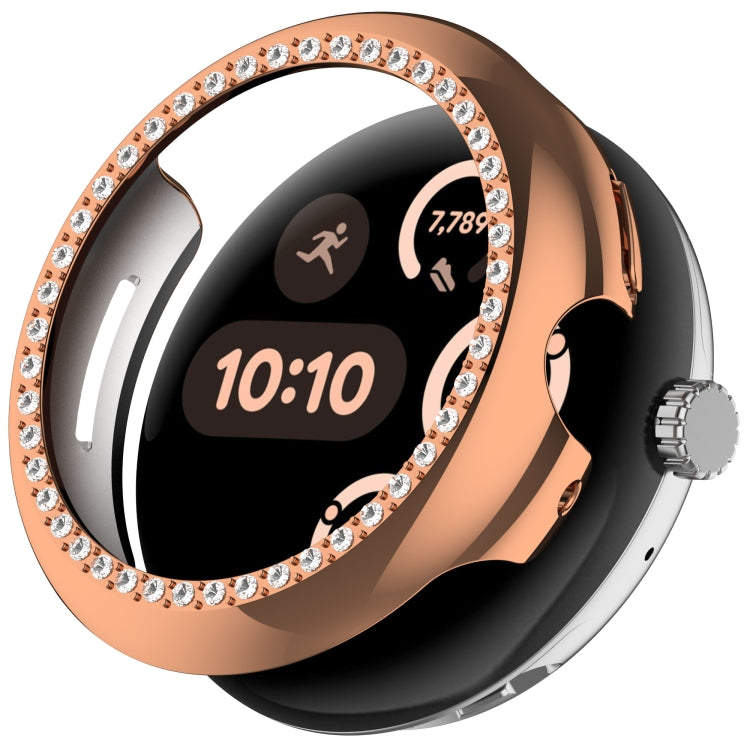 For Google Pixel Watch 3 45mm Diamond Electroplated PC Half Coverage Watch Protective Case(Rose Gold) - Watch Cases by PMC TechLife | Online Shopping South Africa | PMC TechLife | Buy Now Pay Later Mobicred
