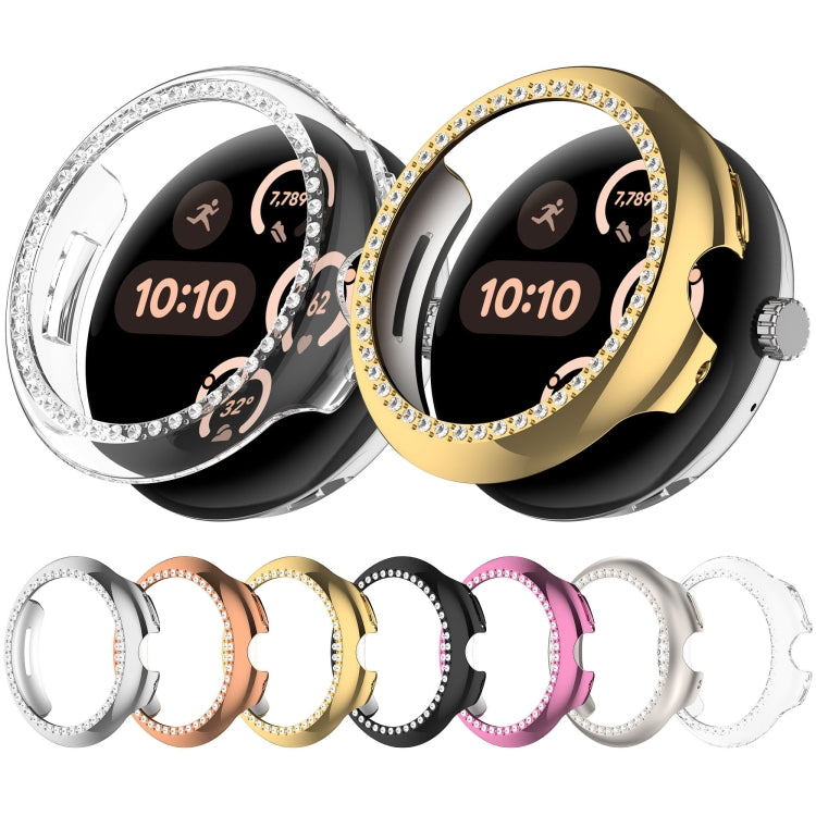 For Google Pixel Watch Diamond Electroplated PC Half Coverage Watch Protective Case(Rose Gold) - Watch Cases by PMC TechLife | Online Shopping South Africa | PMC TechLife | Buy Now Pay Later Mobicred