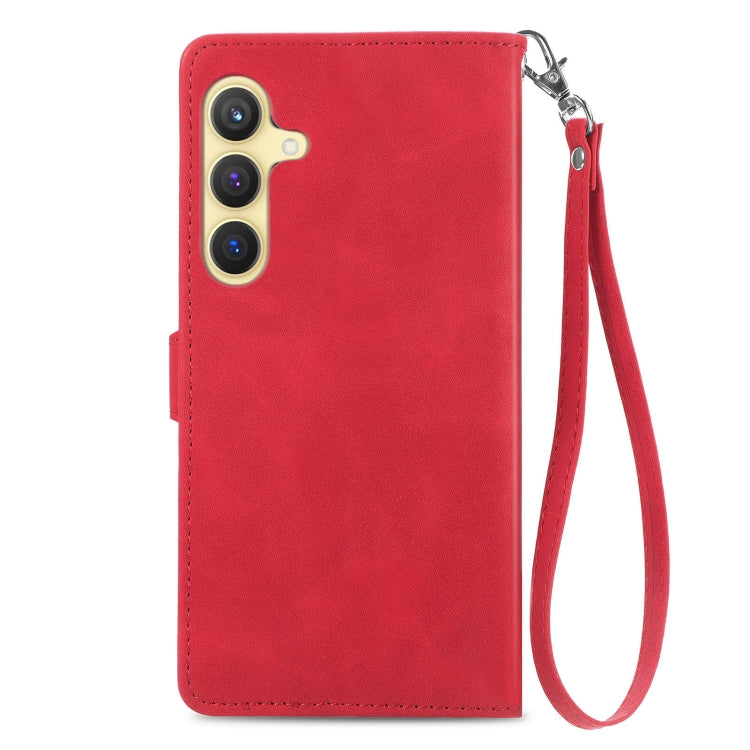 For Samsung Galaxy S25+ 5G Embossed Flower Zipper Leather Phone Case(Red) - Galaxy S25+ 5G Cases by PMC TechLife | Online Shopping South Africa | PMC TechLife | Buy Now Pay Later Mobicred
