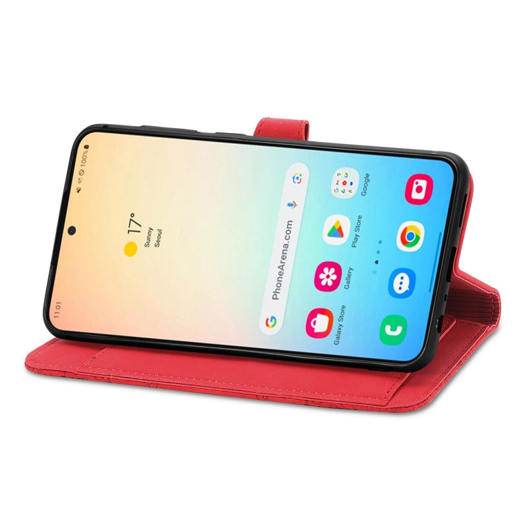 For Samsung Galaxy S25+ 5G Embossed Flower Zipper Leather Phone Case(Red) - Galaxy S25+ 5G Cases by PMC TechLife | Online Shopping South Africa | PMC TechLife | Buy Now Pay Later Mobicred
