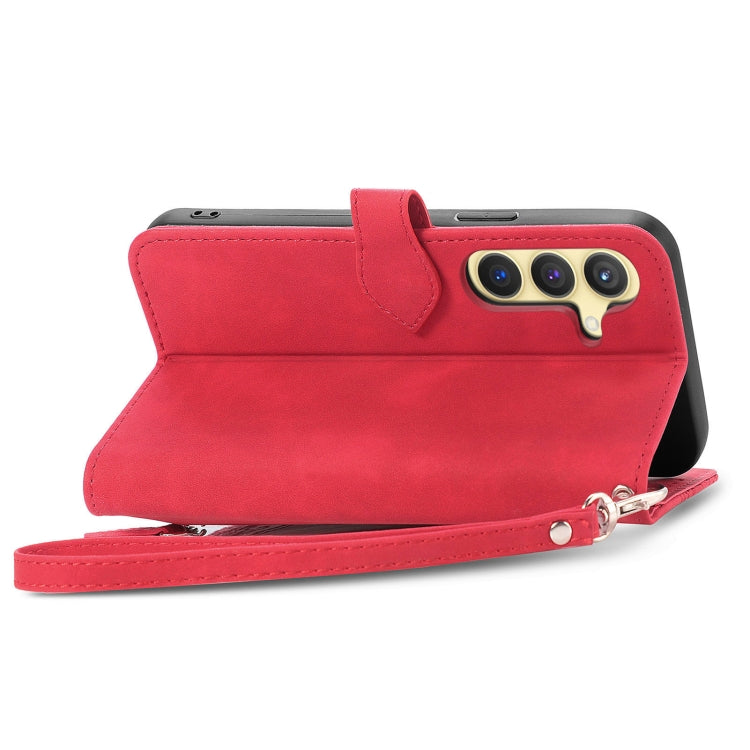 For Samsung Galaxy S25+ 5G Embossed Flower Zipper Leather Phone Case(Red) - Galaxy S25+ 5G Cases by PMC TechLife | Online Shopping South Africa | PMC TechLife | Buy Now Pay Later Mobicred