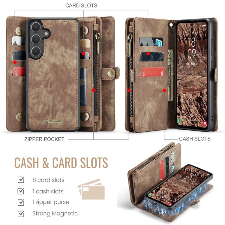 For Samsung Galaxy S25 5G CaseMe 008 Detachable Multifunctional Leather Phone Case(Brown) - Galaxy S25 5G Cases by CaseMe | Online Shopping South Africa | PMC TechLife | Buy Now Pay Later Mobicred